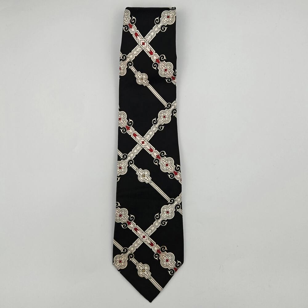 Black, White, Red,.and Tan Fancy Patterned Towncraft by JCPenney Necktie